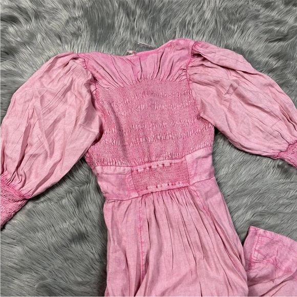 Free People String Of Hearts Maxi Dress Smocked Buttondown Cutout Pink - Picture 6 of 15